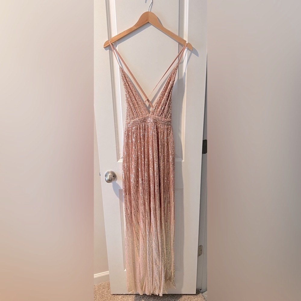 Luxxel bridesmaid/prom dress. Size large. New with tags. Rose gold ombré sequins